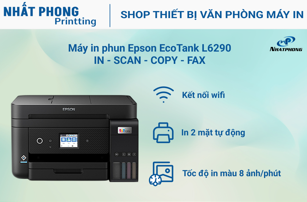 Máy in phun màu đa chức năng Epson EcoTank L6290 (In đảo mặt| Scan| Copy| Fax| ADF| A4| A5| USB| LAN| WIFI)