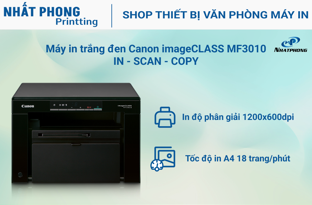 Máy in đa năng Laser trắng đen Canon MF3010, In, Scan, Copy