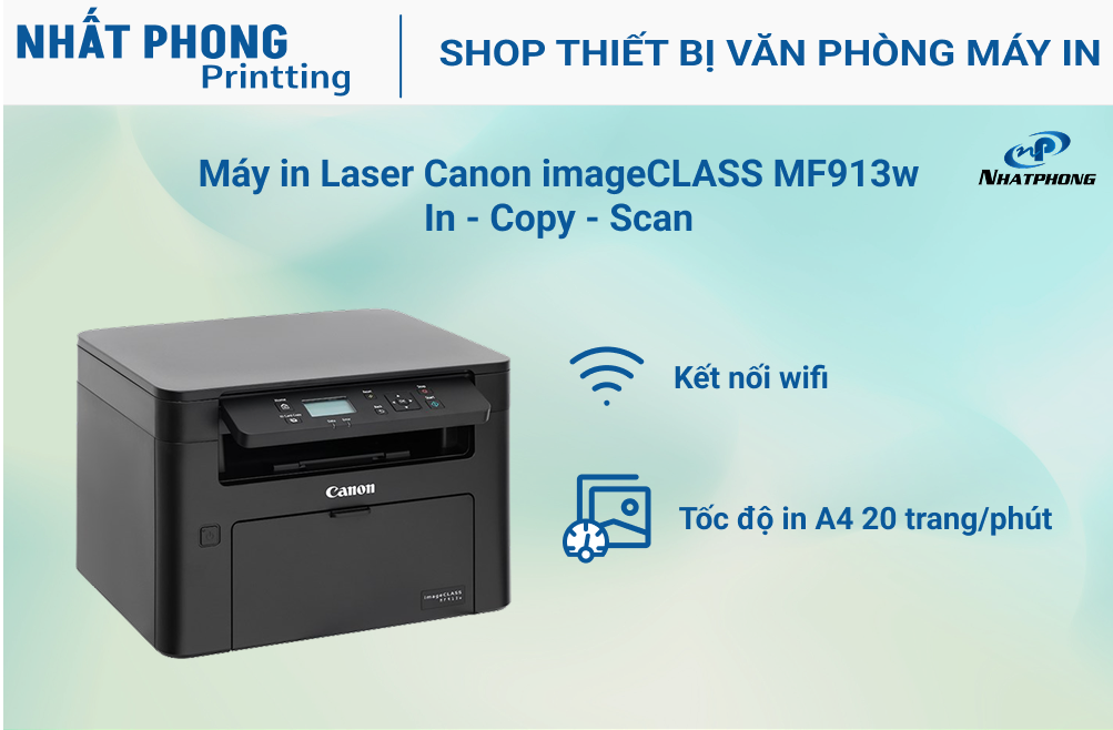 Máy in laser đen trắng đa năng Canon MF913W (A4/A5/ In/ Copy/ Scan/ USB/ WIFI)
